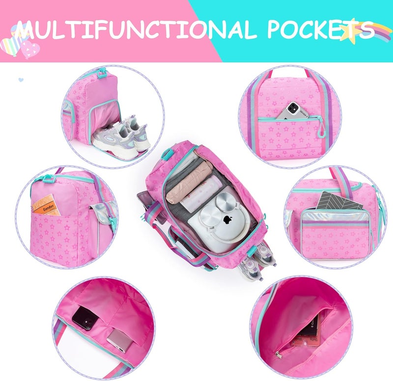 Oruiji Kids Duffle Bag Girls Travel Bag Gifts Overnight Sleepover Bags for Girls Women Tote Gym Dance Bags for Kids with Shoes Compartment Pink - Image 4